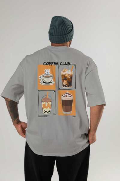 Ankhises تي شيرت كبير الحجم مطبوع من Coffee Club للرجال والنساء مصنوع من القط...