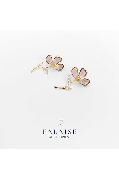 Falaise Accessories BROWN SWAROWSKI STONE DANGLE FLOWER EARRING