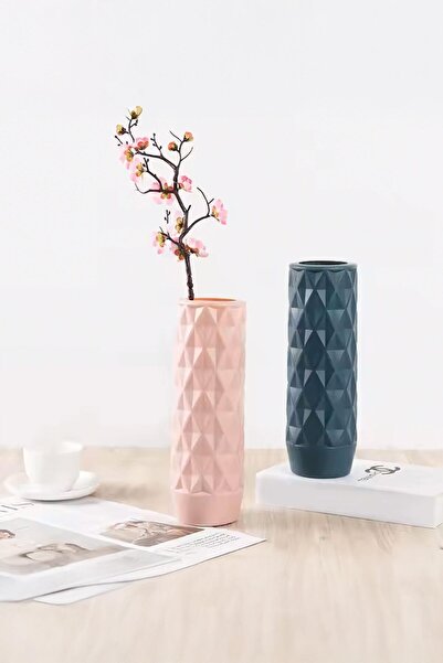 Buka Shops Stylish and Durable Rhombic Pattern Vase - Ideal for Artificial Flowers - Color Pink