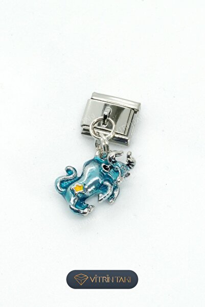Çelik Boğa Burç Gümüş Renk İtalyan Bileklik Charm