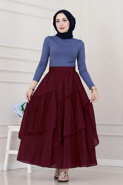 Sevitli Layered Botto Voile Skirt-Claret Red