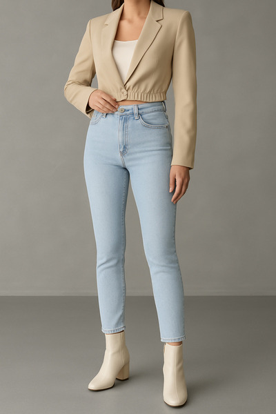 DELDNM Jennie Buz Mavi Siyah Super Skinny Fit Esnec Ușor Lycra Denim Jean Pan...