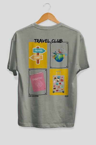 Ankhises Travel Club Back Printed Oversize T-Shirt Men Women 100% Cotton Crew Neck T-Shirt