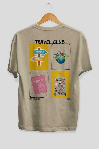 Ankhises Travel Club Back Printed Oversize T-Shirt Men Women 100% Cotton Crew Neck T-Shirt
