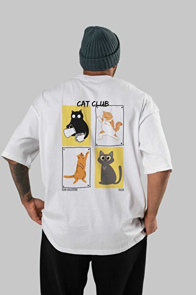 Ankhises Cat Club Πίσω εμπριμέ μπλουζάκι Oversize Ανδρικό Γυναικείο 100% βαμβακερό μπλουζάκι με λαιμόκοψη