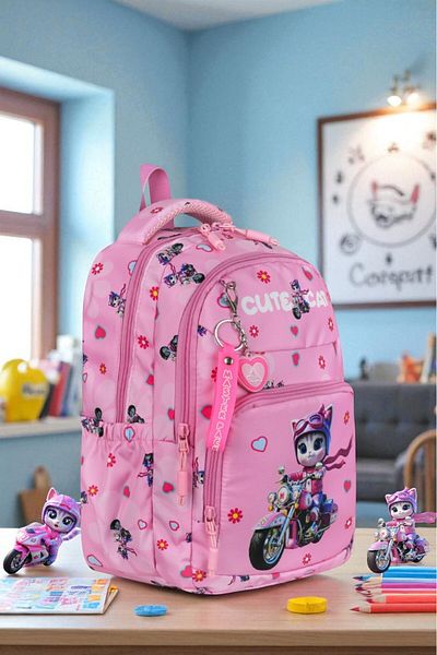 Shopiolog Girl's Primary School Orthopedic Set of 3 Pen Holder Lunch Bag with 3 Compartments Water Bottle