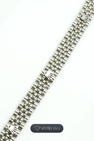 Çelik Taç Figürlü Gümüş Renk Erkek Bileklik