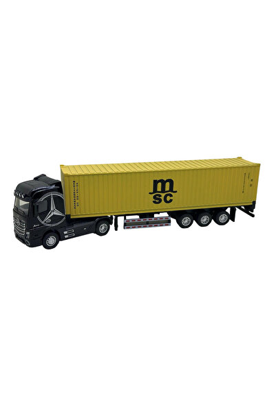 JPT Macheta Tir Camion Mercedes Actros cu Remorca MSC - Model Metalic, Negru-Galben