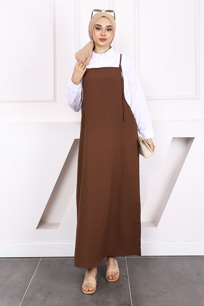 İmajButik Καφέ Φόρεμα Hijab Gilet