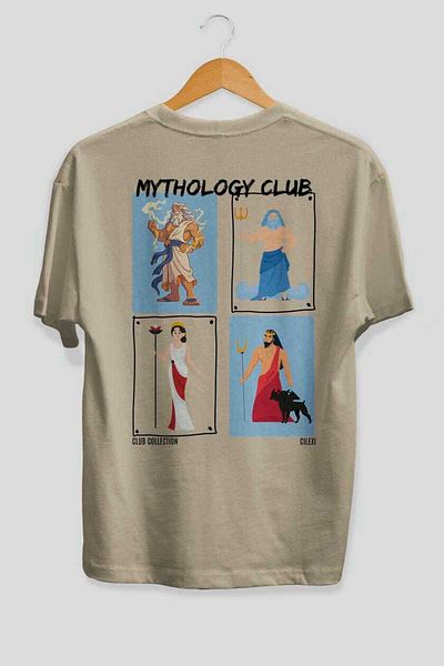 Ankhises Mythology Club 2 Back Printed Oversize T-Shirt Men Women 100% Cotton Crew Neck Tshirt