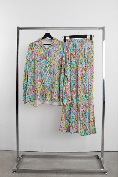 Suzi Patterned Shirt Pants Set Cr1010