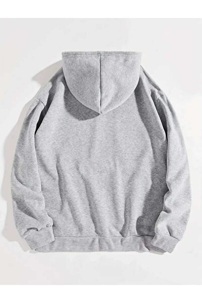 caddekombin Sk-Zoo University Printed Hooded Pocket Cotton Gray Sweatshirt