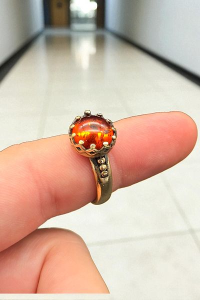 NBS Beautiful Naturel Stones Ring Pure Copper Adjustable Amber Stone Special Design (Daily, Gift, Special Occasions)