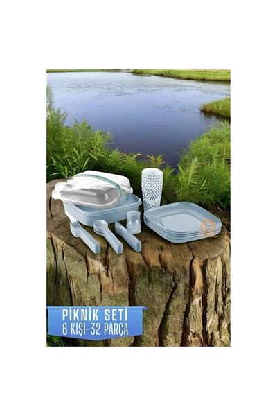 shopwave Picnic Set for 6 People 32 Pieces Blue
