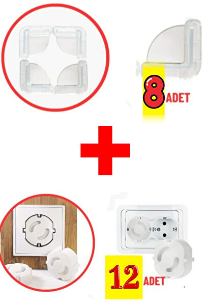 Abuy 8 ADET 3 NOKTADAN 3M YAPIŞKANLI SİLİKON KÖŞE KORUYUCU 12 ADET GÜVENLİK P...