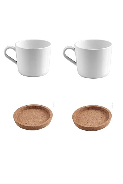 IKEA QUİCK 2'li Kupa Fincan Takımı (Hacim 240 ml) + 2'li Mantar Bardak Altlığı Set