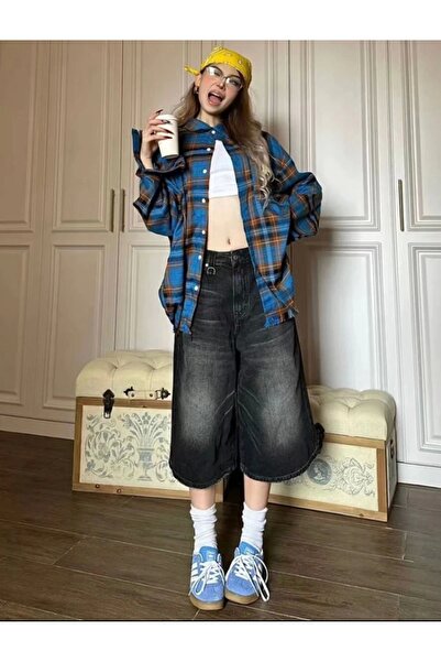 Violon Y2K RECYCLED BAGGY POCKET STAR JEAN ŞORT BERMUDA