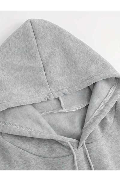 caddekombin Sk-Zoo University Printed Hooded Pocket Cotton Gray Sweatshirt