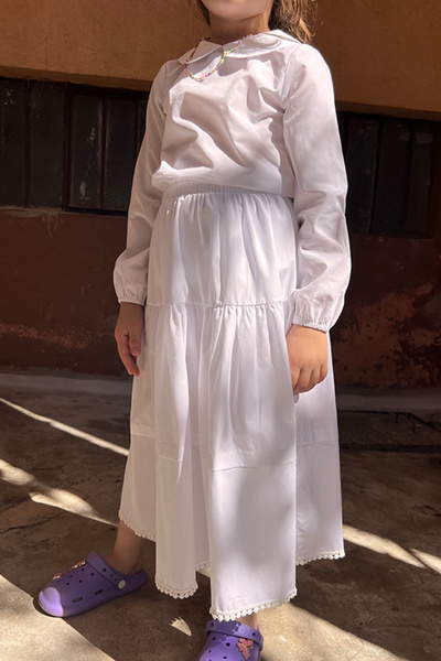 Masnu Çocuk Girl's Gathered Hijab Laced Long Skirt