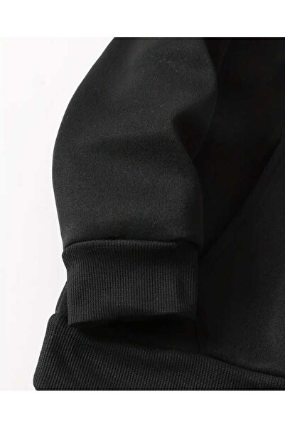 caddekombin Μπλουζάκι με κουκούλα με στάμπα Hibiscus, βαμβακερό μαύρο φούτερ με τσέπες