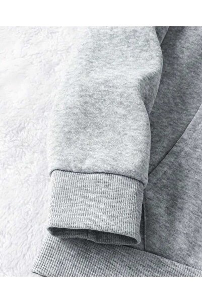 caddekombin Lemon Flavor Printed Hooded Pocket Cotton Gray Sweatshirt