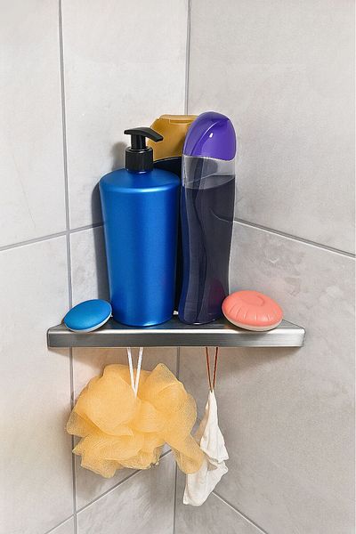 Onurhan Stainless Steel Bathroom Corner Shelf with Adhesive Hanger