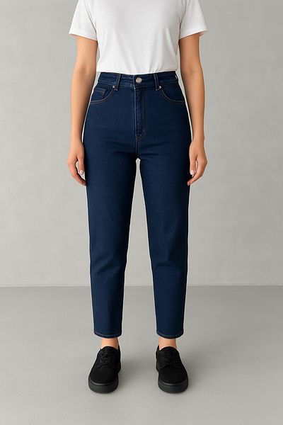 DELDNM Lucky Women's Dark Blue Mom Jean Boyfriend High Waist Lycra Pants