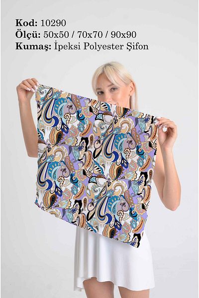DESENİX وشاح منقوش بألوان الباستيل |   50x50 - 70x70 - 90x90 سم |   شيفون بوليستر حريري