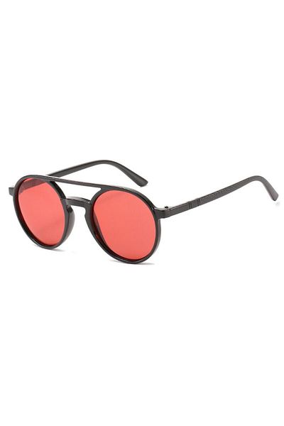 Dali Ochelari de soare rotunzi unisex cu lentilă polarizată roșie, ramă metal-plastic, JB3851-C5, filtru UV, negru-roșu
