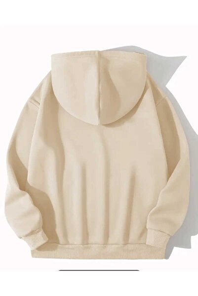 caddekombin Μπεζ φούτερ με κουκούλα Christ Me με τσέπη και επένδυση από μαλλί