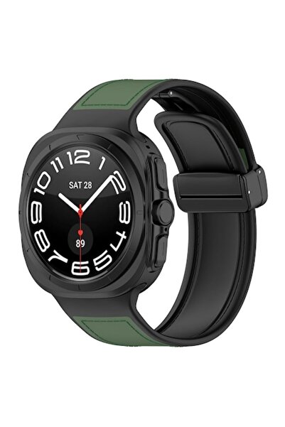 Dali Curea din silicon și piele pentru Samsung Galaxy Watch Ultra 47mm, închidere magnetică, reglabilă, neagră
