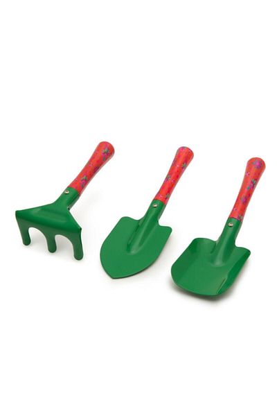 Dali Set de gradinarit pentru copii, harlet, grebla, lopatica, maner de lemn, metal, Verde