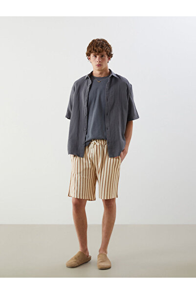 LC Waikiki Nevavm Men's Striped Knitted Shorts with Tie Belt