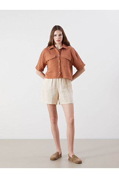 LC Waikiki Damen-Shorts aus strukturiertem Musselin mit elastischem Bund