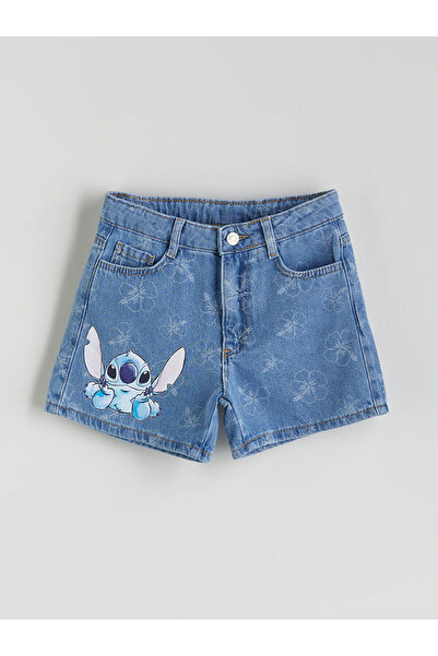LC Waikiki Stitch Baskılı Kız Çocuk Jean Şort