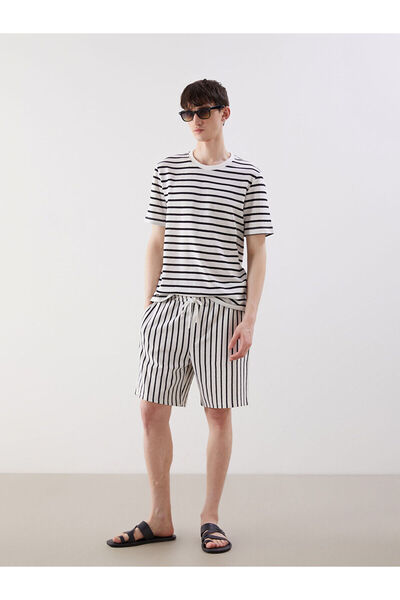 LC Waikiki Nevavm Men's Striped Knitted Shorts with Tie Belt