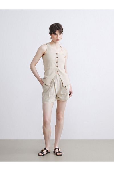 LC Waikiki Γυναικείο πλισέ σορτς Loose Fit Linen Look