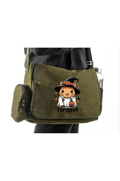 DEEFWEAR Khaki Capybara Capybooo Printed Back to School Messenger Bag