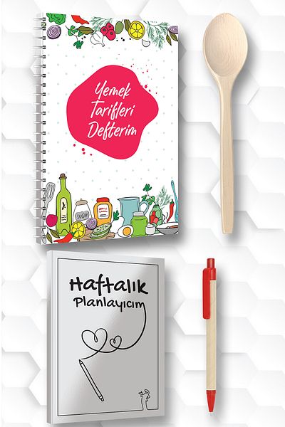 Saydam Yayınları Cooking Recipes Notebook 150 Sheets Ivory Paper 17*24 Size Spoon Pen Weekly Planning Gift