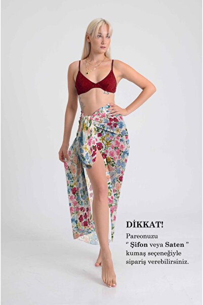 DESENİX Light Blue Beach Dress with Colorful Small Flower Pattern |   100X145...