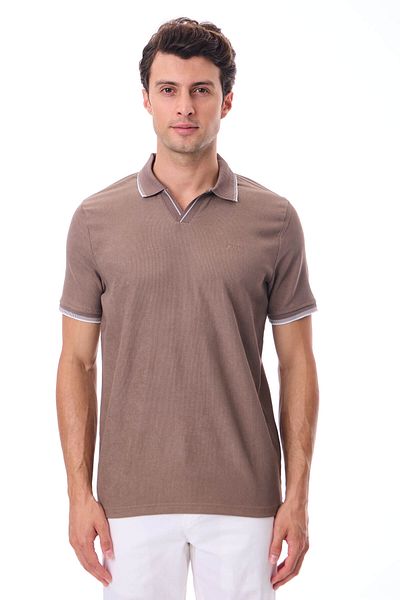RAVANELLI Men's Non-Shrink Cotton Fabric Slim Fit Slim Fit Polo Neck T-Shirt