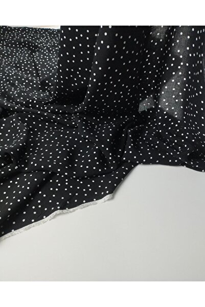 Kumaş Parça Siyah Üzeri Minik Beyaz Puantiyeli Viskon Vual (En 135 cm x Boy 2...