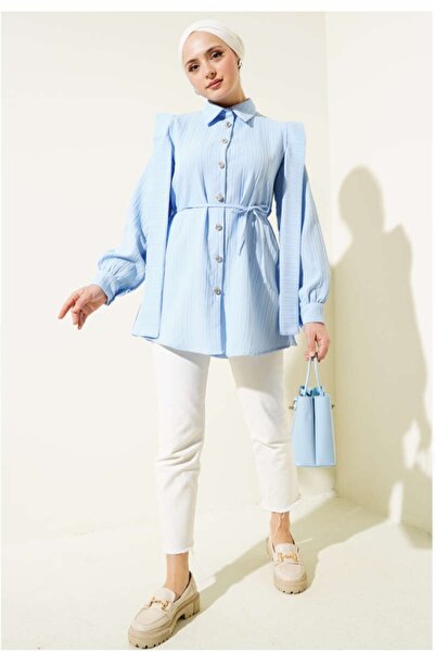 GÜLSEVEN Shoulder cape, rope belt shirt