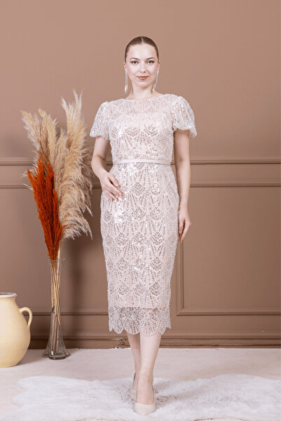 BEYBOS Full Boncuklu Kalem Elbise -