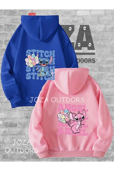 Joza Outdoors Femei Bărbați Nou Lilo Stitch Spate Imprimat Cuplu Iubitor Combinație Hanorac cu glugă Set de 2