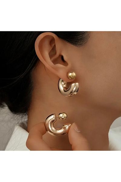 Accessories أقراط نسائية أنيقة للاستخدام اليومي من Hei باللون الأصفر الذهبي ذات مسامير كبيرة الحجم
