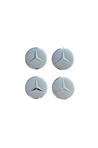 MERCEDES Set 4 Embleme Autocolante pentru Capace de Roată Star Silver 56mm