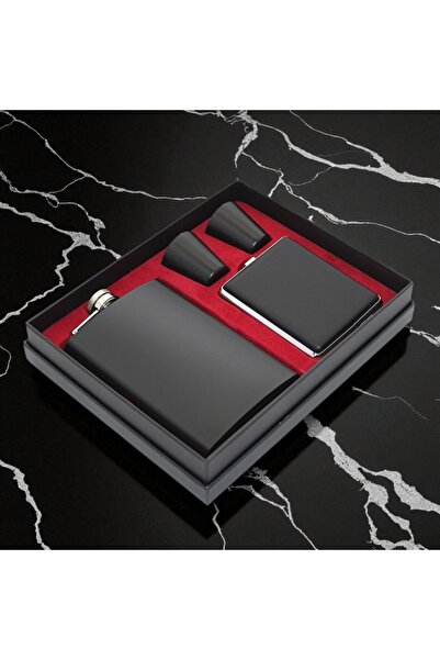 Kuzey Tacı Mat Siyah Erkek Hediye Seti – Matara, Sigara Tabakalı , Shot Bardaklı