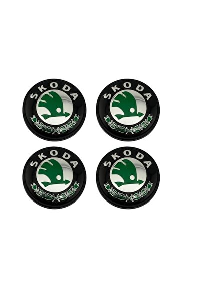 Skoda Set 4 Capace Jante - 55mm, Negru cu Verde