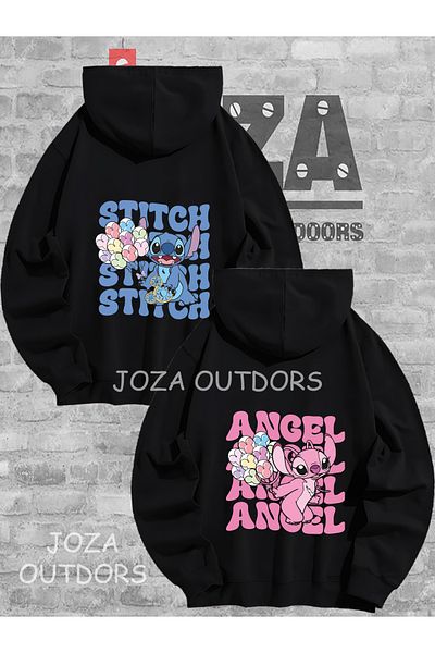 Joza Outdoors Femei Bărbați Nou Lilo Stitch Spate Imprimat Cuplu Iubitor Combinație Hanorac cu glugă Set de 2